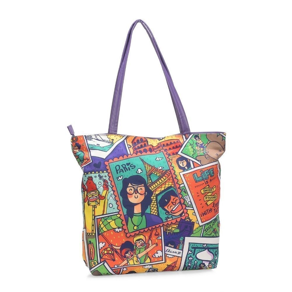 Tote Bag Multi Color Canvas Live To Travel - Picture 4 of 6